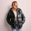 Women's Shiny Hooded Puffer Jacket Zip Up Warm Winter Casual Outerwear
