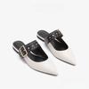 Rivet Sexy Pointed Flat Shoes Spring and Summer One-word Buckle with Rivet Bag Head Half Slippers Shoes Fashion