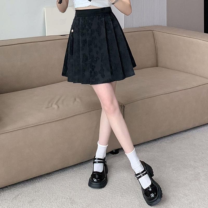 Spring And Summer National Wind New Plus Size Skirt Chinese Pleated Skirt With Elastic Waist High Waist Jacquard Fashion Slim Skirt