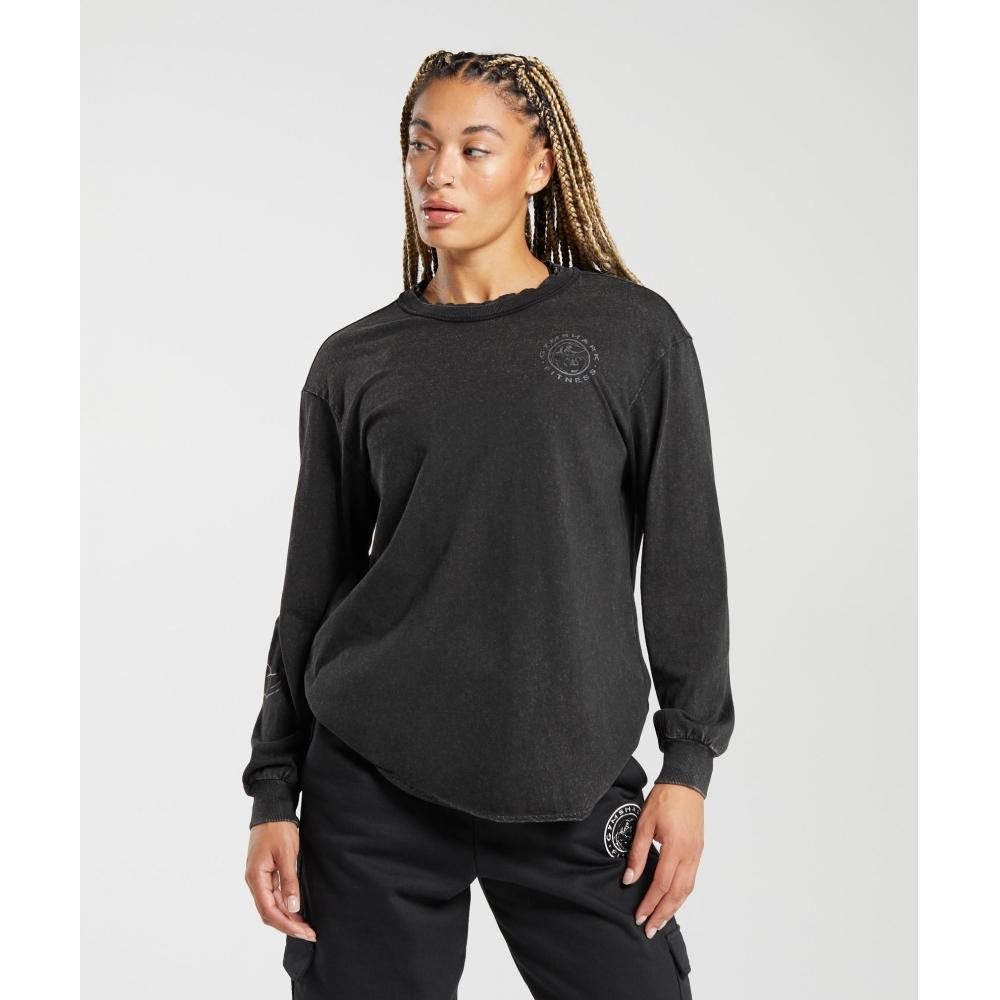 

GYMSHARK Legacy Washed Long Sleeve Top Black Acid Wash B5A8M BB4V