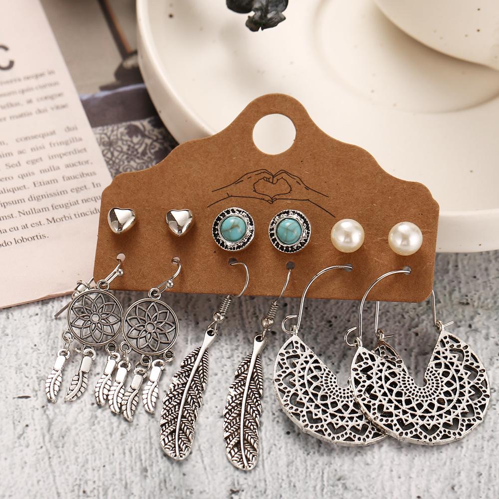 Vintage Big Round Multicolor Beaded Earrings Set for Woman Ethnic Boho Tassel Feather Long Dreamcatcher Drop Earrings