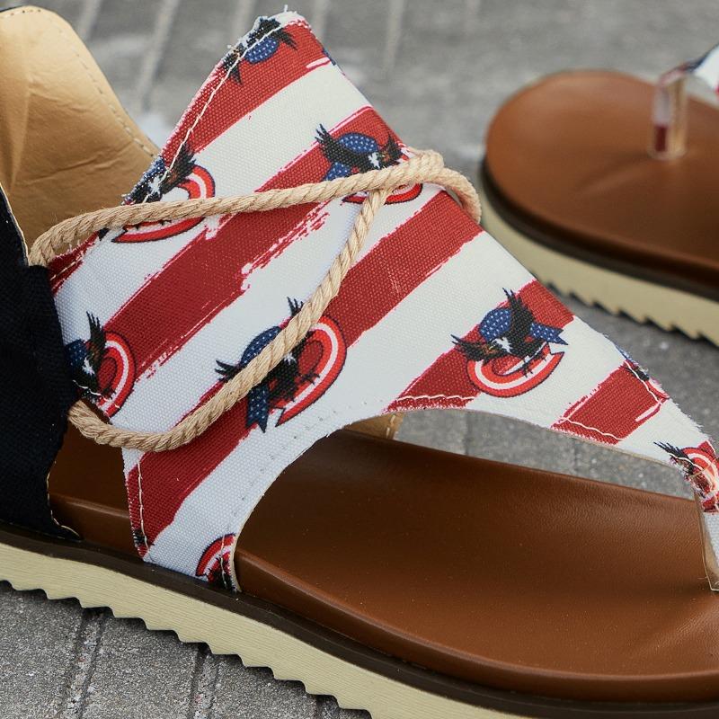 fashion 2024 Women's Fashion New Flip-Toe Sandals Printed Eagle Flat Beach Sandals