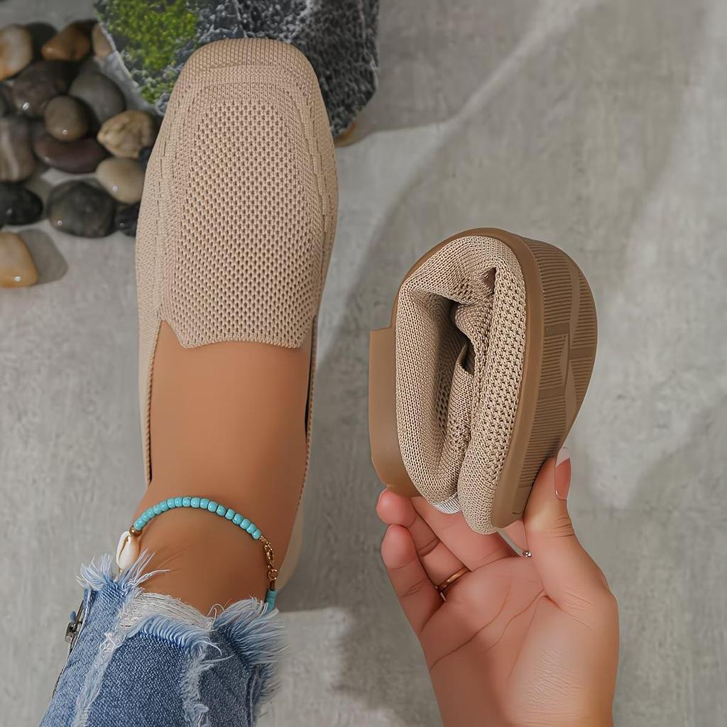 Women's Slip-on Flat Shoes, Breathable Square-toe Wide-fit Large-size Shoes, Casual Lightweight Walking Shoes for All Seasons, Women Shoes