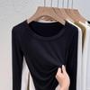 Women's Modal Low-Neck Backless Slim Fit Long-Sleeve Plus Velvet Tee for Autumn and Winter