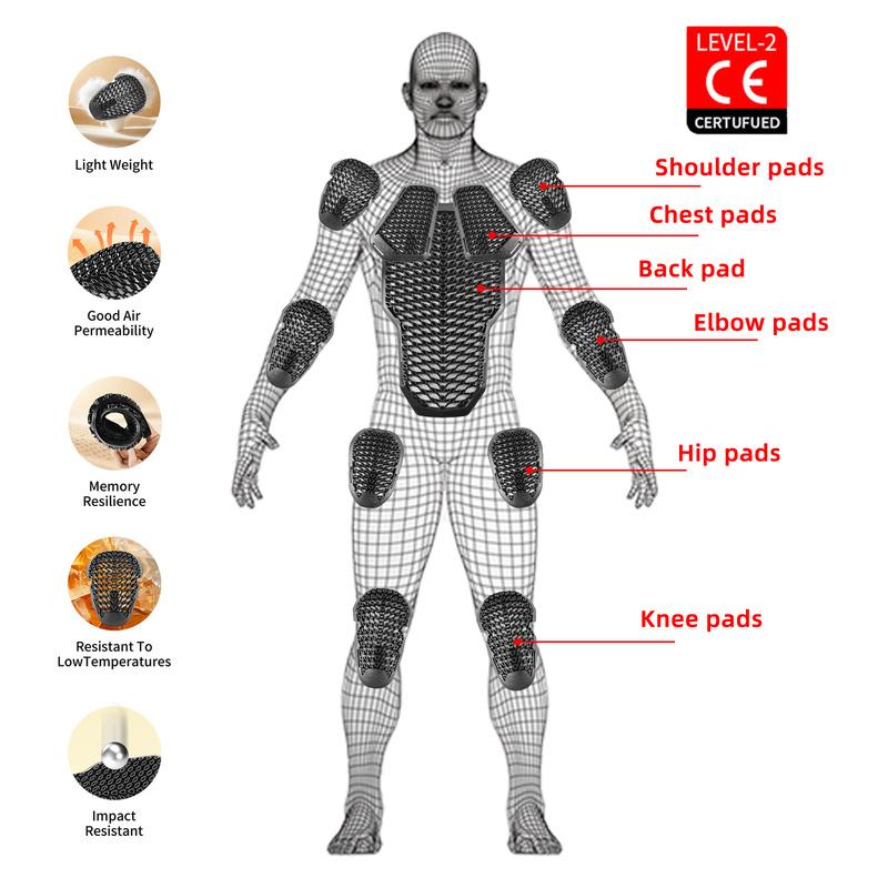 Black Full CE Level 2 Motorcycle Armor, Back Pad, Shoulder and Elbow Protection Set for Motorcycle Jacket Replacement