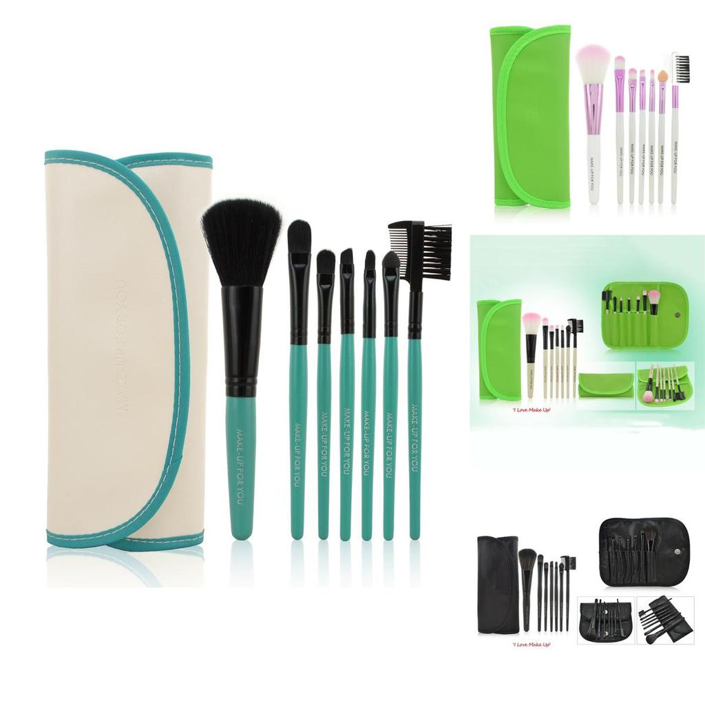 Luxurious 7pcs Makeup Brushes Set With Soft Artificial Fibers And Wooden Handles