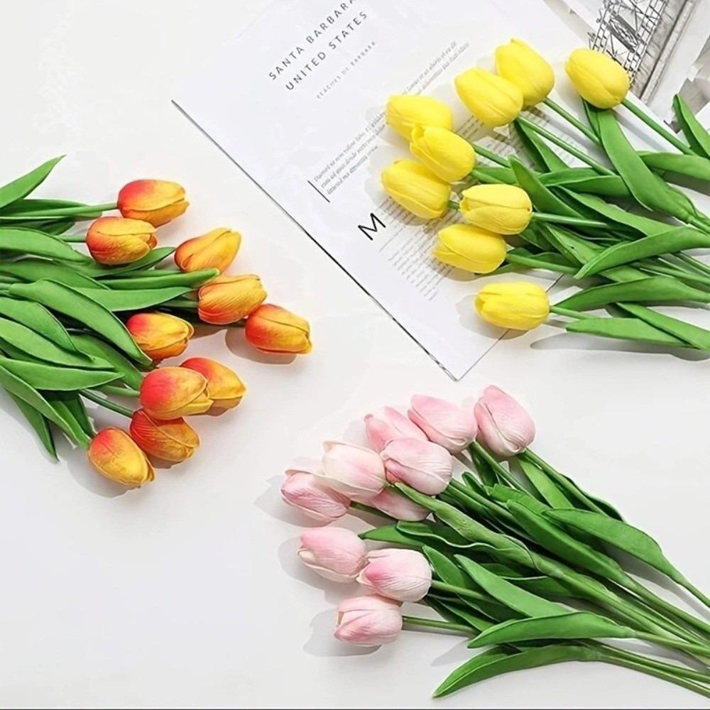 10pcs Artificial Tulips Flower Bouquet Long Branch Real Touch Artificial Tulips Fade-Resistant Tulips Fake Flower Event Decor