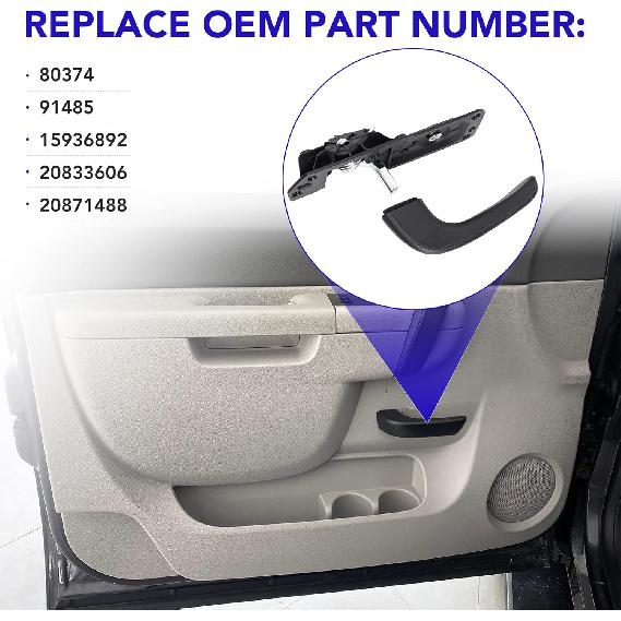 Interior Door Handle Kit Front Left Drivers Side Compatible With 2007-2014 Chevy Silverado Tahoe Avalanche Suburban GMC Sierra Yukon Cadillac