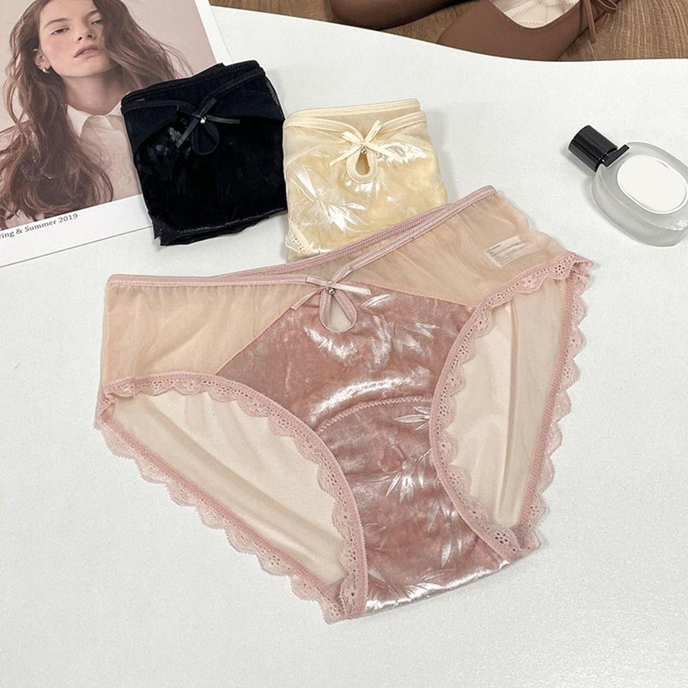 Transparent Lace Mesh Panties Chinese Style Underwear for Women Seamless Briefs Gifts