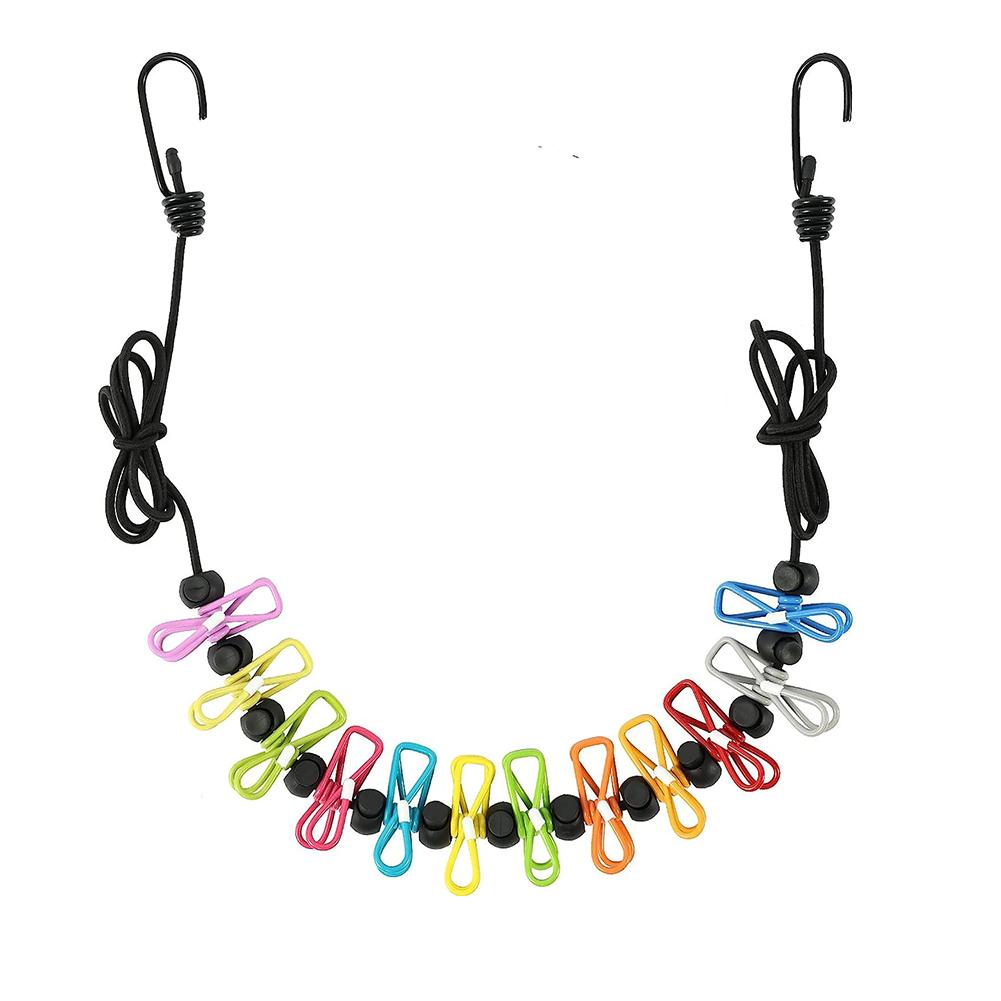 

Portable Clothesline with 12 Colorful Clothespins, Windproof Clothesline Retractable Elastic Clothes Line for Backyard, Balcony