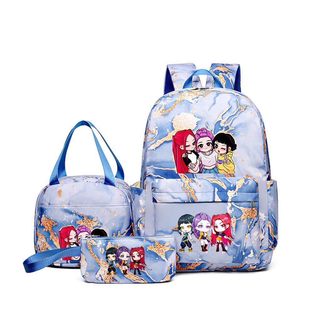 KPOP Dämonenjägerin Girlgroup Rucksack, Brotdose & Federmäppchen Set - Anime Schultasche & Bento Box Kombi