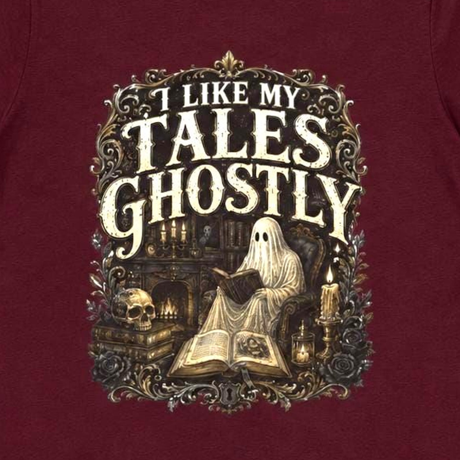 Ghostly Tales Shirt, Dark Academia Ghost Tee, Cute Spooky Bookish Top, Gothic Reading Quote T-Shirt, Horror Book Gift, Halloween Clothing 4XL