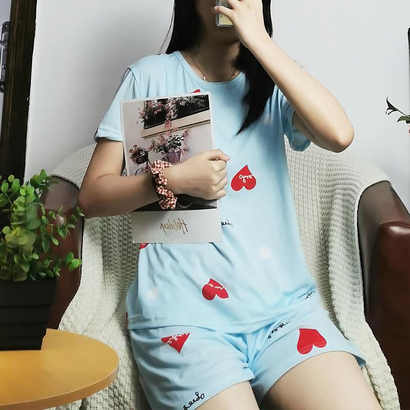 GMXIA Summer Pajama Women's Round-neck Thin Short-sleeved and Short Pants Cartoon Cute Girls' Youthful Home Wear Set