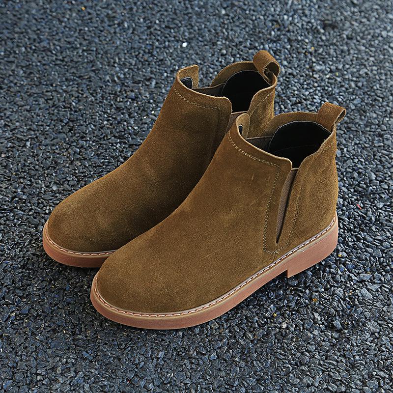 2025 autumn and winter new Martin boots leather short boots velvet versatile inner height increase women's boots flat bottom matte boots single boots