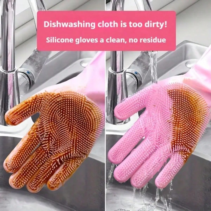 Silicone Dishwashing Gloves, Pet Bathing Gloves, Kitchen Cleaning Gloves for Washing Dishes and Vegetables