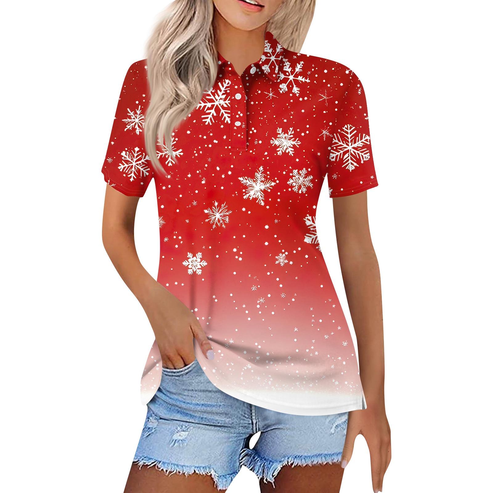 

Женская модная повседневная рубашка с лацканами и короткими рукавами с рождественским принтом, женские топы на пуговицах XL арбуз красный