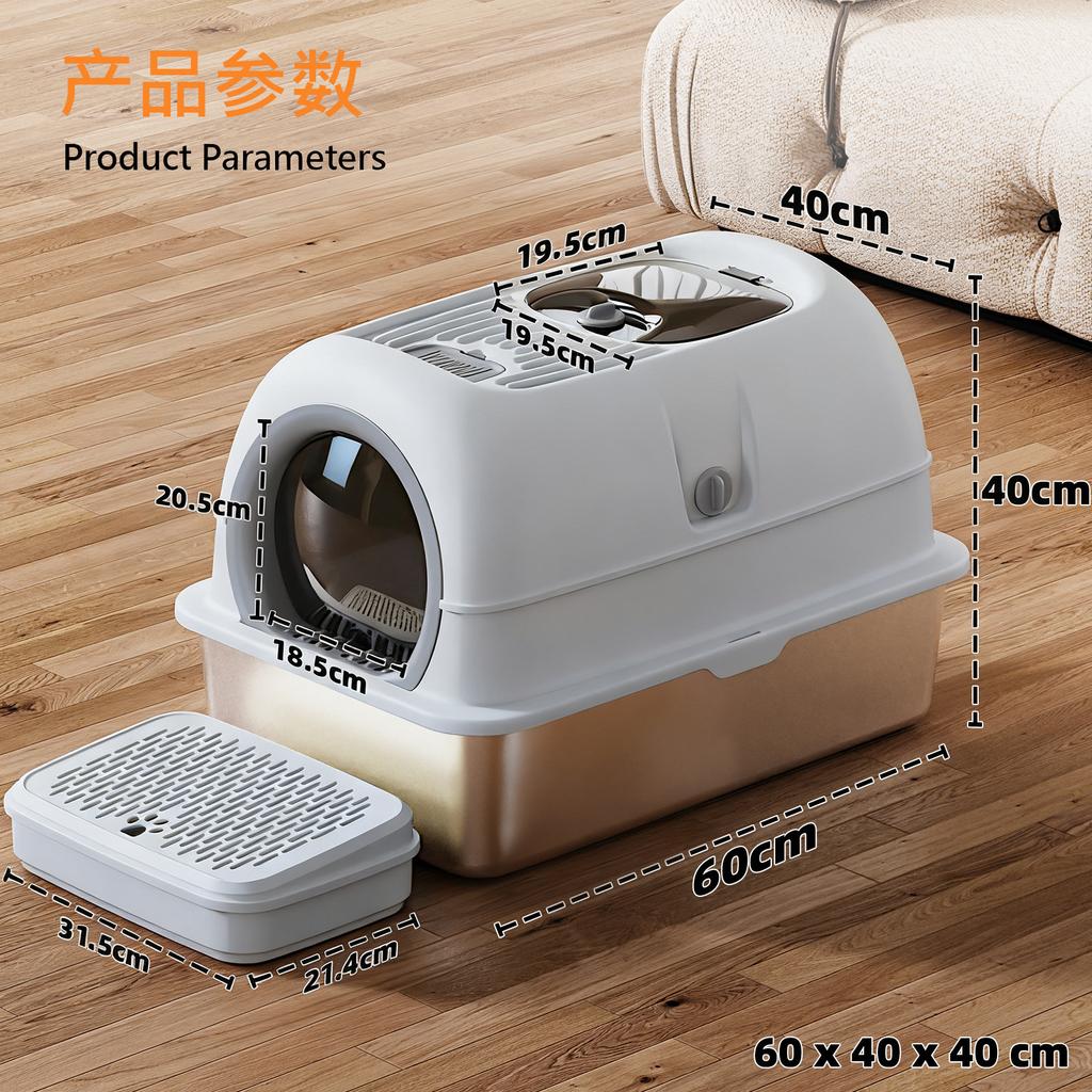Aesthetic Enclosed Cat Litter Box Stainless Steel Cat Bedpans with Dual-Door Scratch-Resistant Pet Tray Easy-Clean Cats Toilet