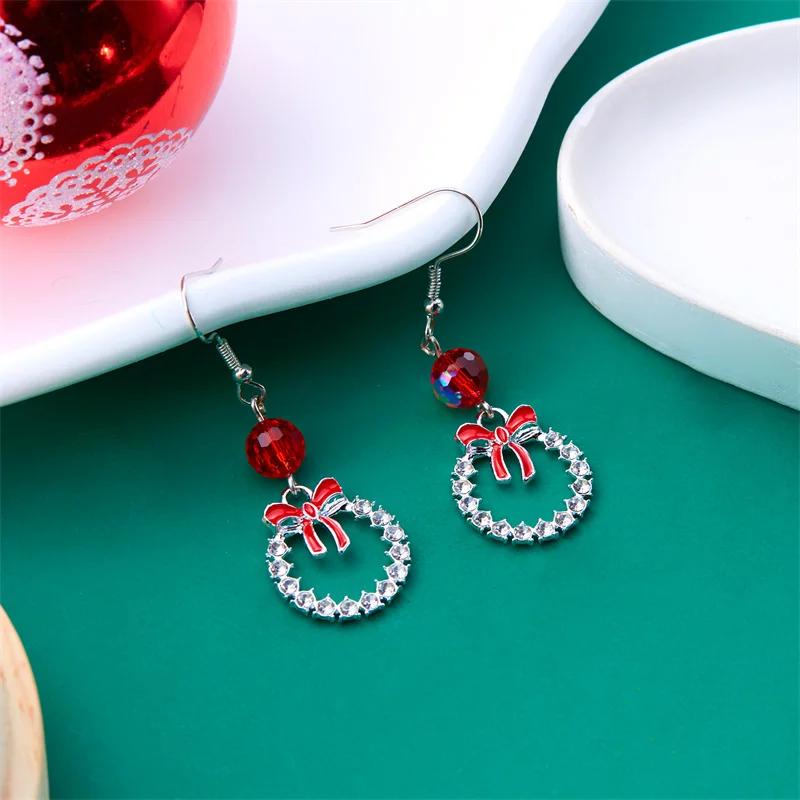 New Crystal Christmas Tree Tassel Earrings for Women Trendy Rhinestone Snowflake Bow Round Drop Earring Girls Christmas Jewelry