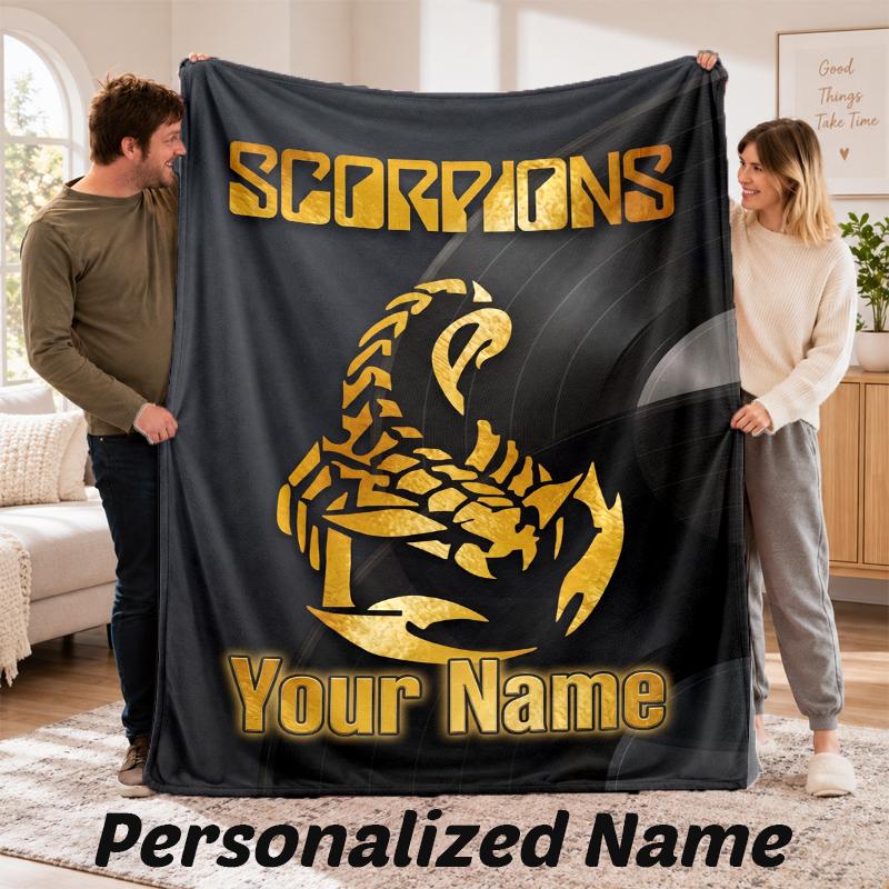 Scorpions Personalized Flannel Blanket Custom Name Text Soft Throw Blanket Home Decor