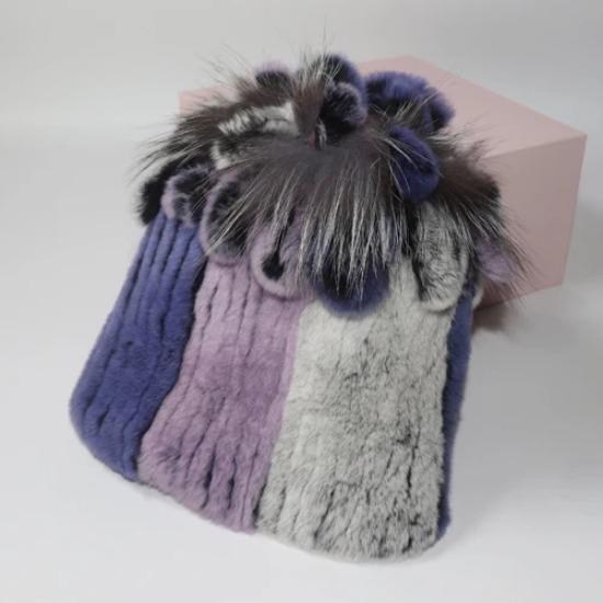 Neue Mode Frauen Winter Echte Rex Kaninchen Pelzmütze Schal Natürliche Weiche Rex Kaninchen Pelz Kappe Schals Sets Für Dame Im Freien warm halten