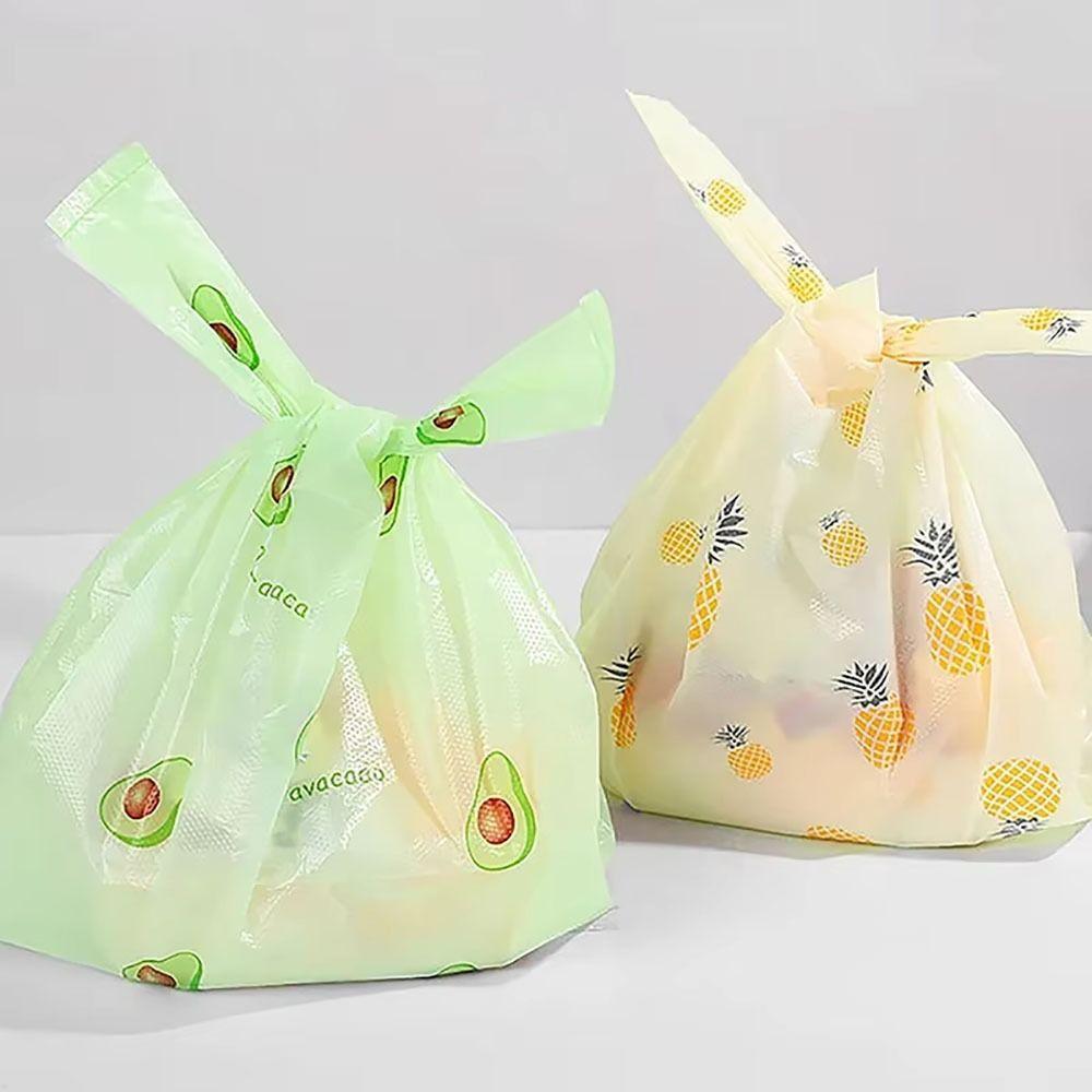 50Pcs Durable With Handle Plastic Tote Bag Cute Fruit Pattern Colorful Vest Bag Carry Out Bags Home Storage