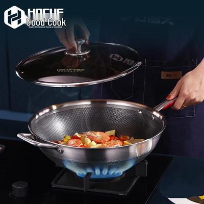 HOCUF 304 Edelstahl Wok mit wenig Rauch