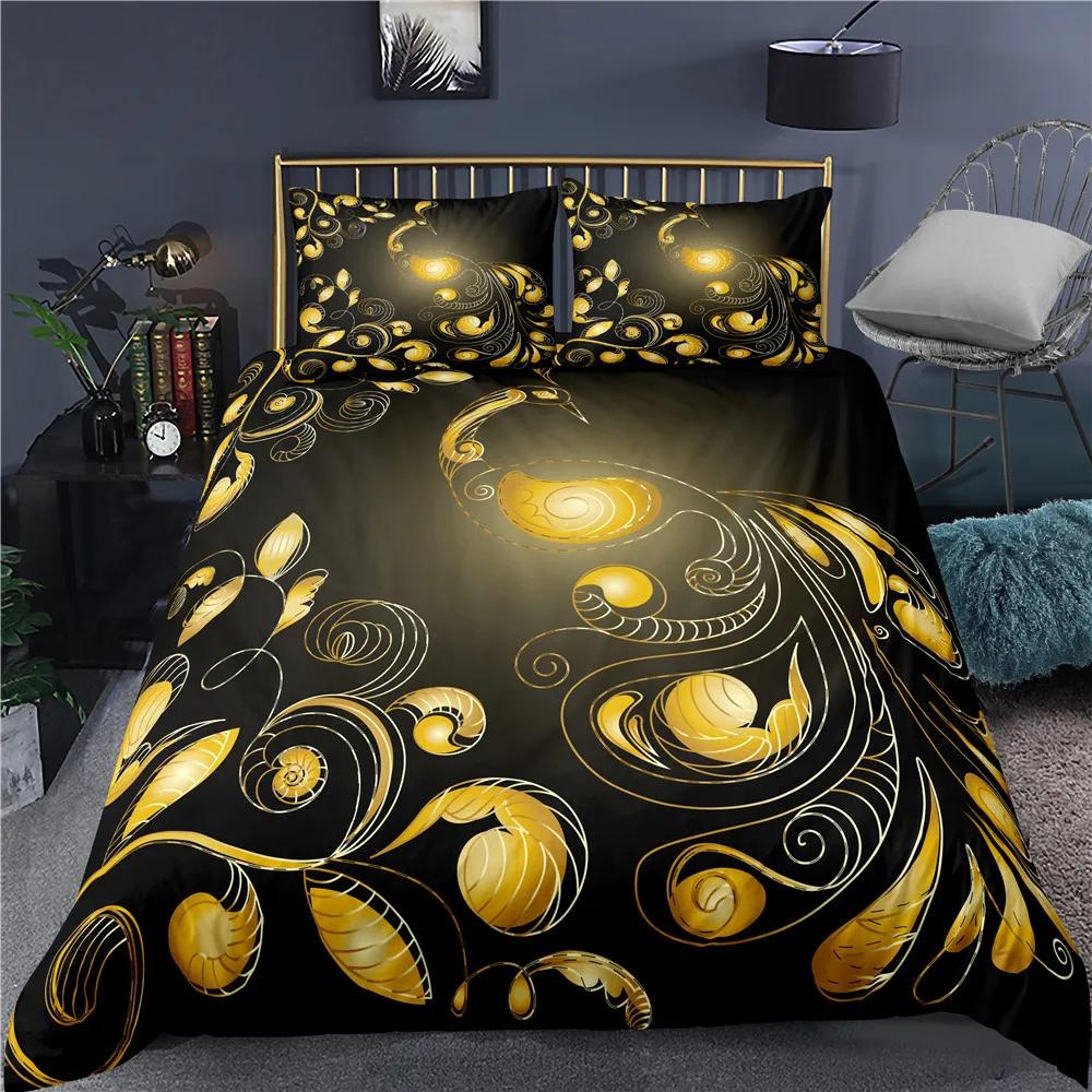 Peacock Duvet Cover Plum Blossom Decor Bedding Set King Size Crane Peacock Feather Floral Pattern Romantic Polyester Quilt Cover