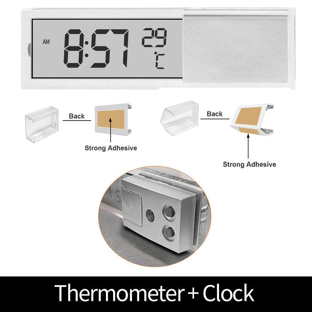 Car Clock LED Digital Display 2 IN 1 Thermometer Time Clock Clip-on Automotive Electronic Portable Car Interior Accessories