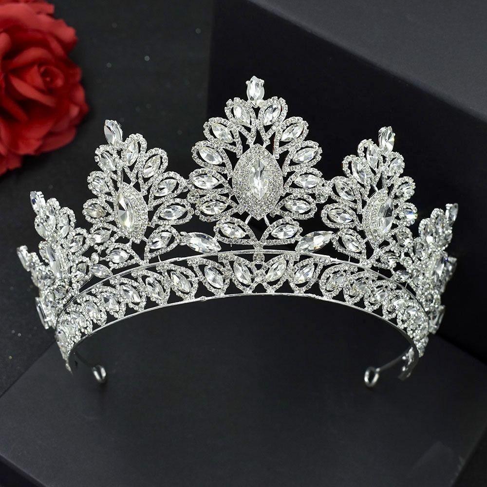 Large Baroque Rhinestone Crown Hairband Exquisite Tiaras Queen Diadem Crystal Crown  Bride Wedding