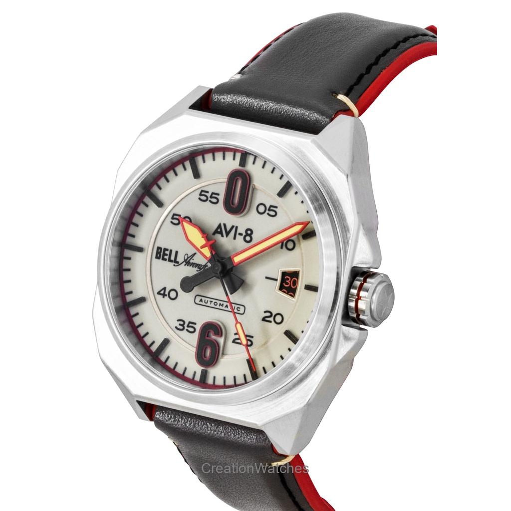 AVI-8 Bell X-1 Machbuster Desert Khaki Lederarmband Hellgraues Zifferblatt Automatik AV-4115-07 Herrenuhr