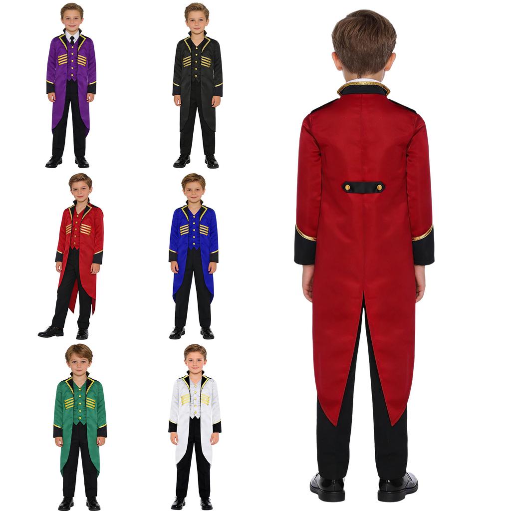 Kids Vintage Medieval Steampunk Tailcoat Long Sleeve Fake Two Piece Tuxedo Victorian Jacket for Dress Up Party Costume