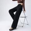 Plus Size Women's Black Denim Pants, Loose Elastic Waist, Wide-Leg, Straight, Floor-Length, Winter Extra Thick, Slimming, Fits Up to 200 Jin.