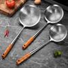 Stainless Steel Large Skimmer with Slotted Spoon for Wooden Handle Heavy-Duty Frying Dumplings Noodles Rust-Proof Dishwasher