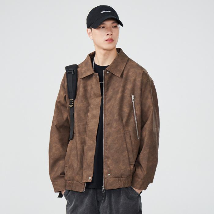 Lapel Jacket Men'S Loose Large Size Versatile Youth Casual Leather Jacket Trend Japanese Retro Trend