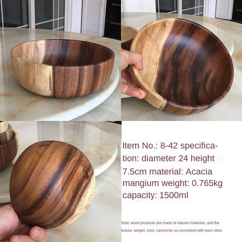 Salátová mísa z akáciového dřeva - Kruhový a kreativní design, Vyrobena z celého dřeva, Ideální pro servírování