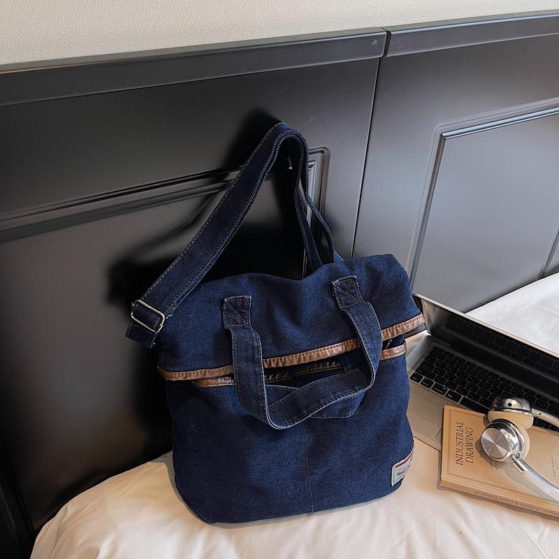 

ins ветер 2025 новая джинсовая парусиновая сумка через плечо литературная большая вместимость сумка-тоут повседневная ленивая сумка-мессенджер темно-синий