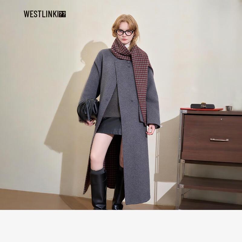 

Westlink Women s Elegant Plaid Double-Sided Woolen Coat S