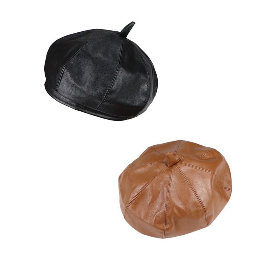 Newsboy Cap Octagonal Hat British Style Painter Hat Fashion PU Leather Beret Autumn