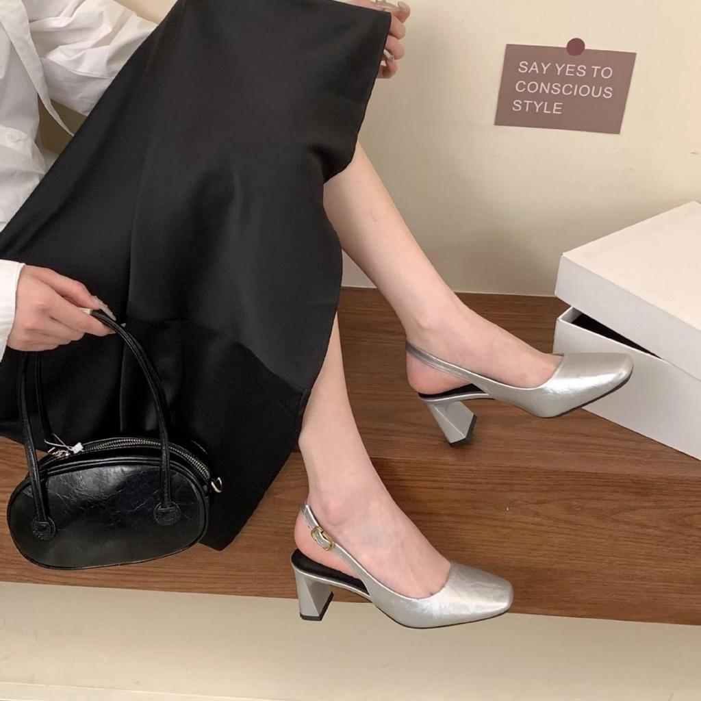"2025 Sommer Französisch Chic Square-Toe Slingback Heels für Damen"