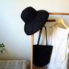 French Elegant Retro Black Foldable Big Brim Bell Basin Hat Women'S Summer Shade Holiday Beach Big Straw Hat