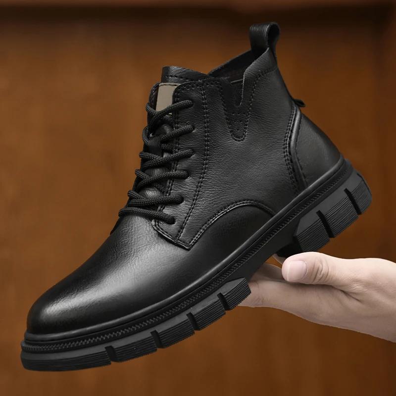 Winter Desert Boots Men's Lace Up Retro Brown Ankle Boot Genuine Leather Outdoor Waterproof Wear-resistant Sports Cowboy Boots