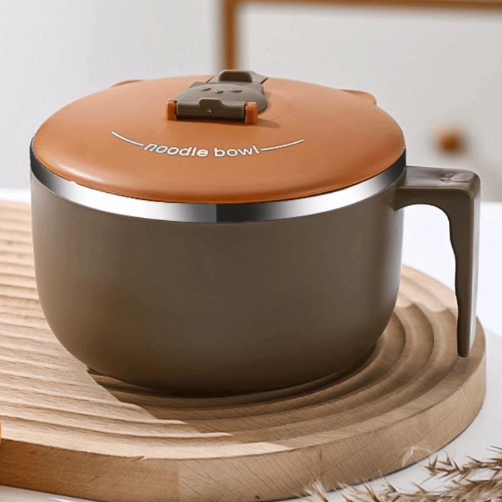 Japanese-style Student Instant Noodle Bowl 304 Stainless Steel 1300 ML Ramen Bowl Handle with Lid Food Serving Bowl School