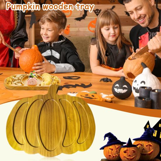 Pumpkin Charcuterie Board Wooden Pumpkin Dish Platter Fall Harvest Thanksgiving Serving Tray for Snacks Fruits Meat Cheese