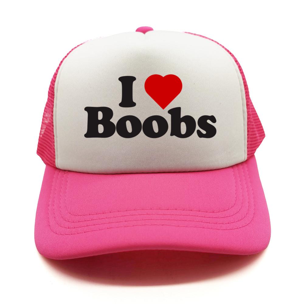 Funny I Love Heart Boobs Boobies Baseball Caps Summer Men Mesh Net Hat Joke Gifts Trucker Cap Outdoor Mesh Net Caps MZ079