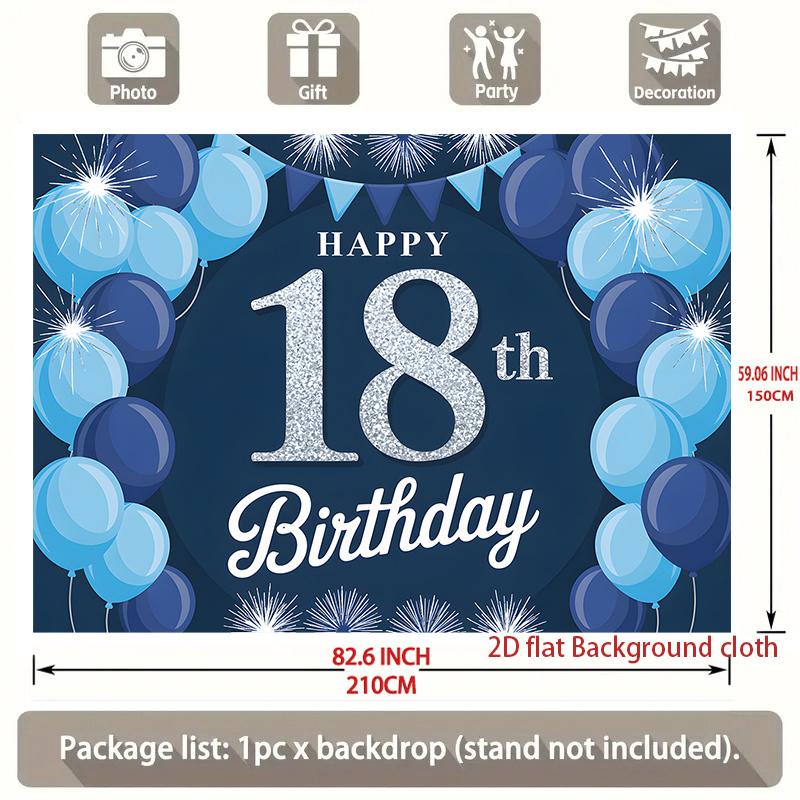 1pc Birthday 18th Gift Box Photo Booth Hanging Banner Blue Polyester