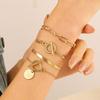 4 Pcs/Set Women Bracelet Hip Hop Style Snake Bone Chain Hollow Chain Round Pendant Adjustable Golden Color Polished 4 Pieces Set Wrist Jewelry Set