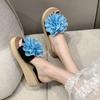 Fairy wind thick-bottomed flowers with skirts, stepping on shit slippers 2025 new one-word drag beach sandals female summer wear