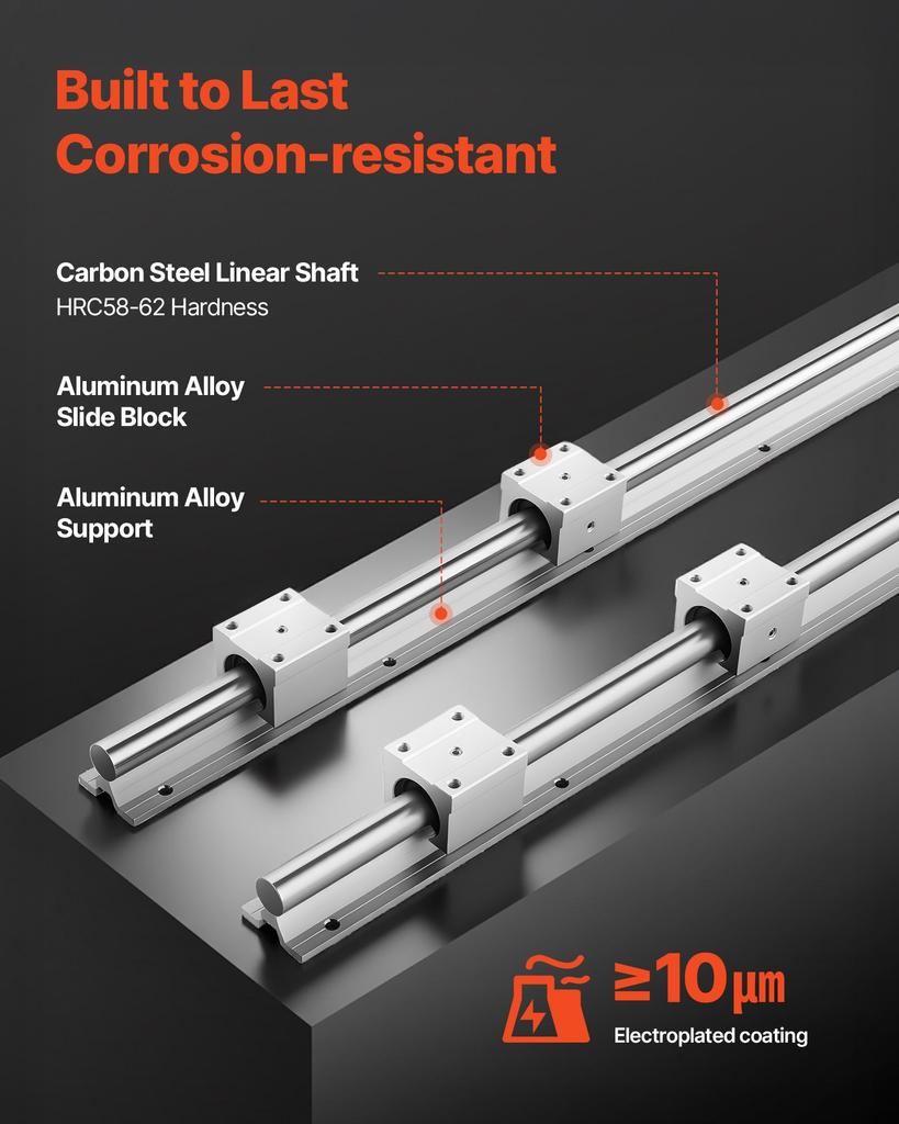 VEVOR Linear Rail Kit, SBR25, 2Pcs 1200 mm (47.24 inch) Linear Motion Guide Rails and 4Pcs Bearing Slide Blocks, Fully Supported Shaft, for Cutting