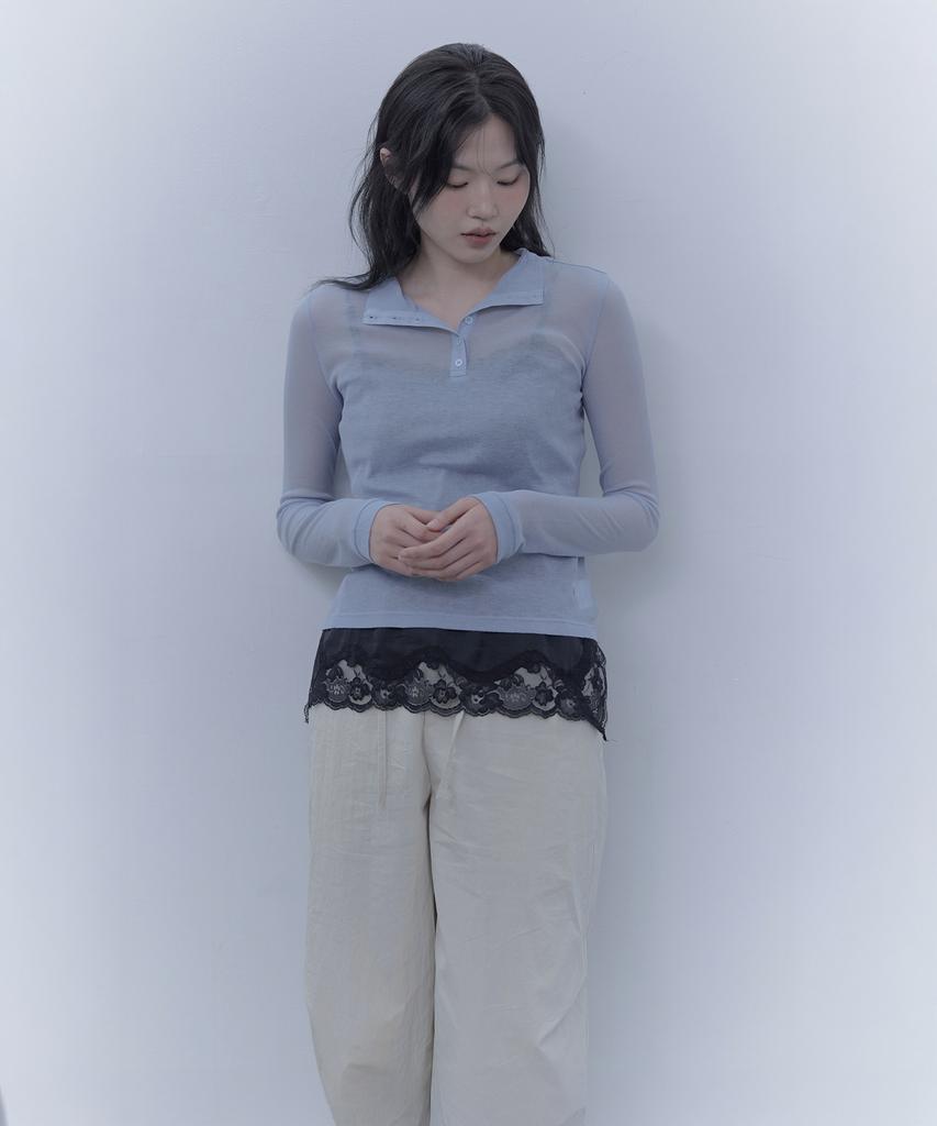Haebeueoweil Sheer High-Neck T-Shirt (Bl)