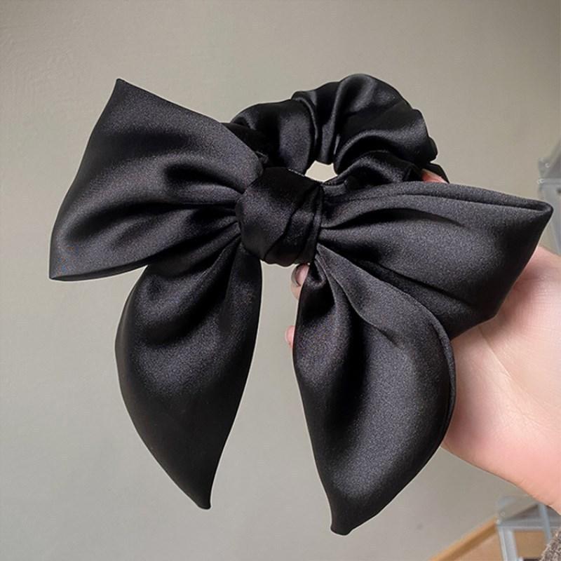 1pc Spring Collection: New Black Satin Bow Long Ribbon Headband Headband, Large Intestine Hoop, Ponytail, Rope Jewelry